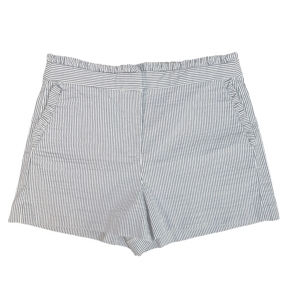J‎ Crew High Rise Shorts  Blue White Striped Seersucker Ruffles Women's 6 Preppy - Picture 1 of 9